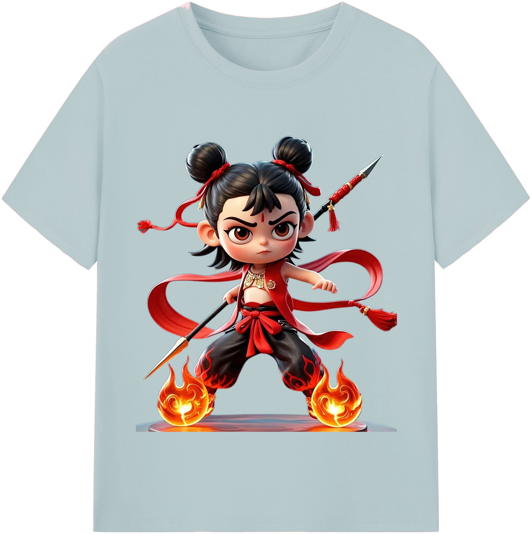 （画像用） Ne Zha 2 ナタ 魔童の大暴れ 綿100％半袖Tシャツ（フロントプリント）